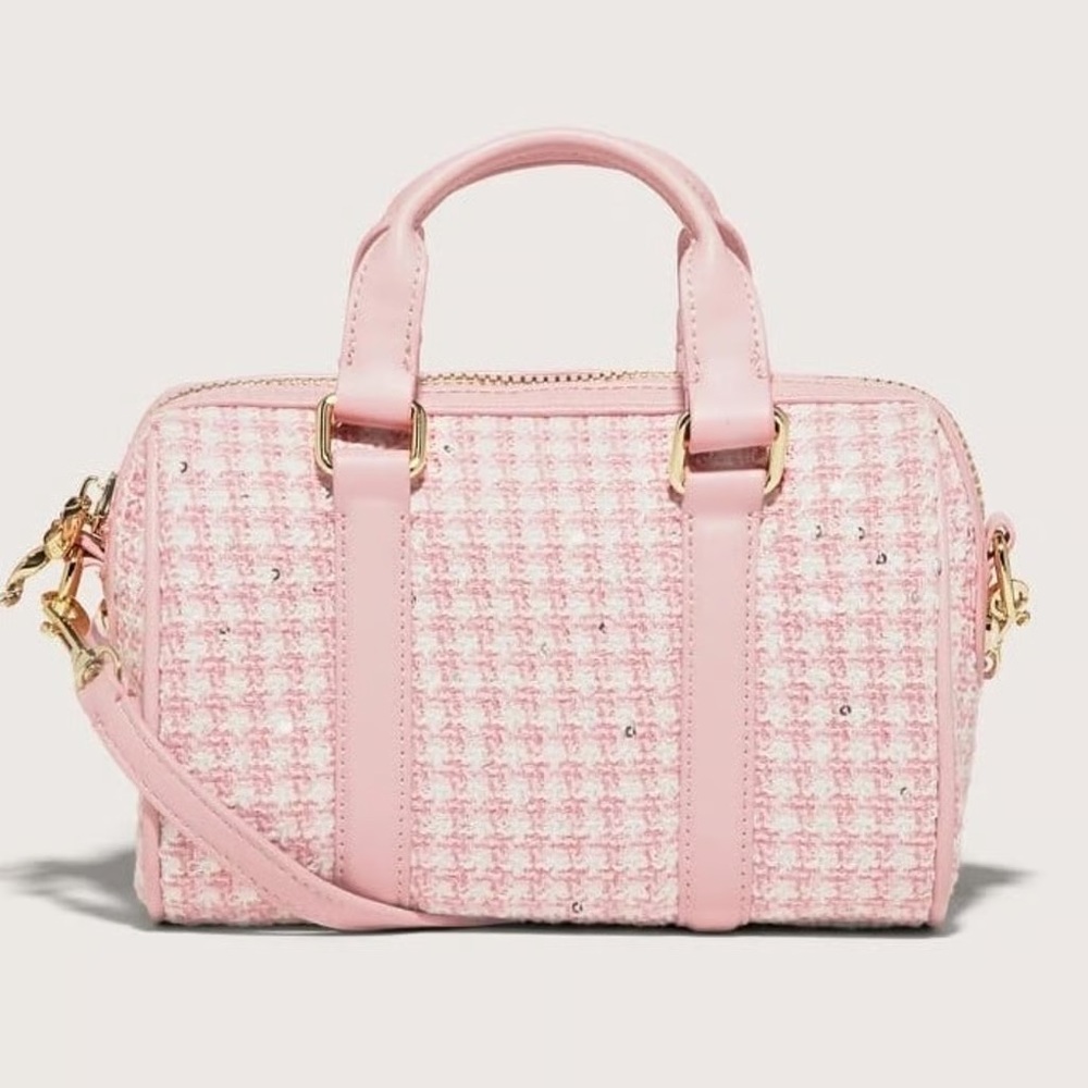 Stoney Clover Lane Pink Tweed Cherry on Top Micro Duffle crossbody bag NWT